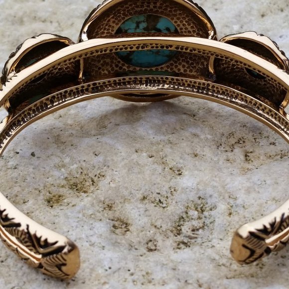 Brase Number 8 Turquoise Bronze Signed Cuff Bracelet, Previously Owned, Like New - Picture 5 of 7